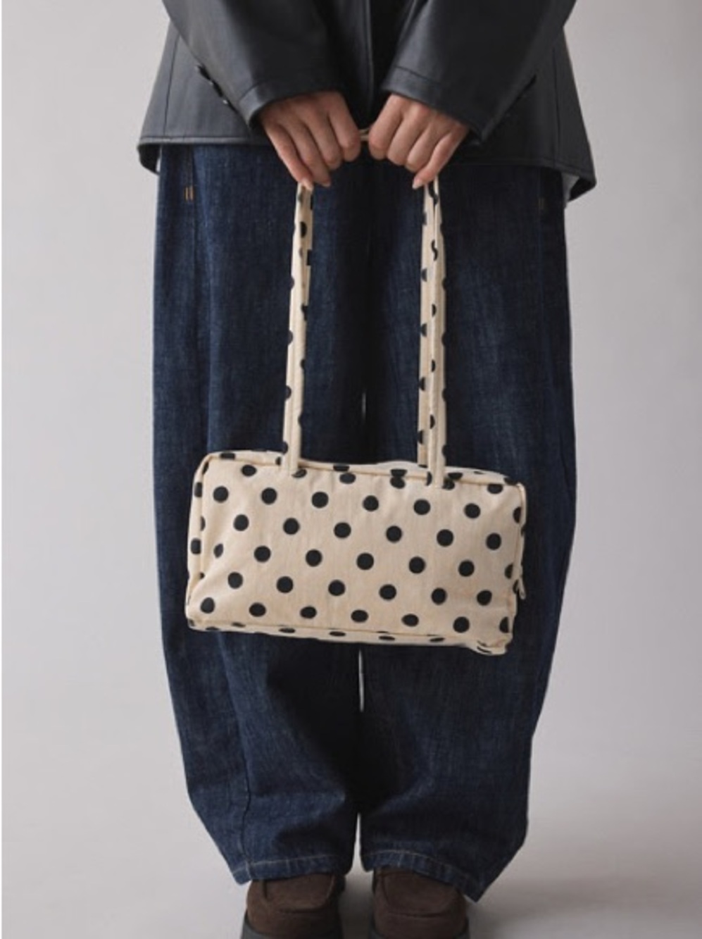 BAGGU NWT UO Exclusive Cream + Black Polka Dot Nylon Regular Bowler Bag